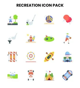 Recreation Flat Graphics Icons Pack Stock Illustration