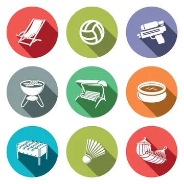 Recreation flat icon set Stock Illustration