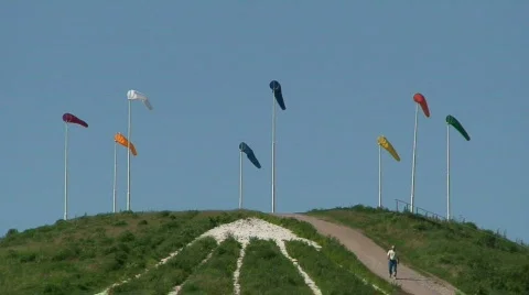 Recreation hill with windsocks Stock Footage 80136