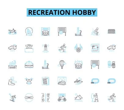 Recreation hobby linear icons set. Swimming, Cycling, Running, Yoga, Painting Stock Illustration