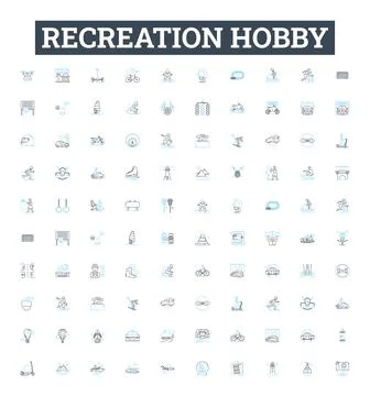 Recreation hobby vector line icons set. Sporting, Gaming, Painting, Crafting Stock Illustration