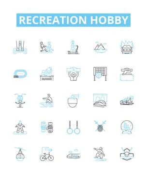 Recreation hobby vector line icons set. Sporting, Gaming, Painting, Crafting Stock Illustration