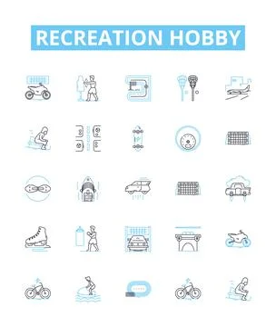 Recreation hobby vector line icons set. Sporting, Gaming, Painting, Crafting Stock Illustration