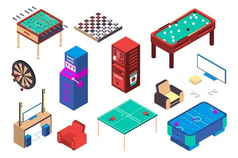 Recreation Room Isometric Elements Stock Illustration