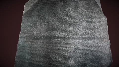 Recreation of the Rosetta Stone on red background. Vídeos de archivo 336407121