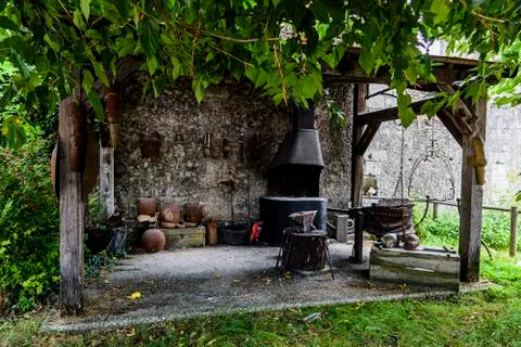 Recreation of the work area of ??a blacksmith in the palace of chambord Stock Photos