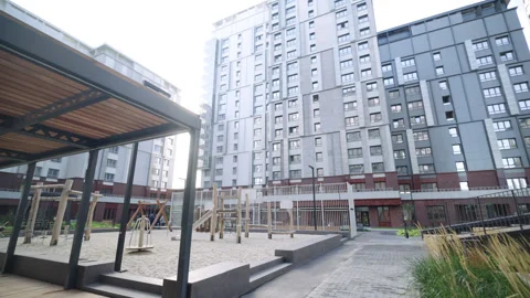 Recreation zone with comfortable gazebos and playgrounds Видео 330523533