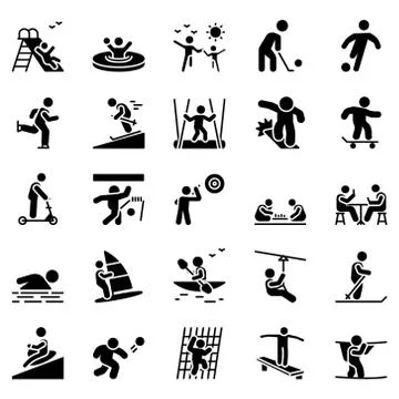 Recreational Activities Solid Icons Pack Stock Illustration