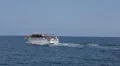 Recreational marine boat with glass bottom floating in Mediterranean Sea HD Footage