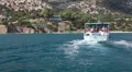 Recreational marine ship with glass bottom floating in sea, Cyprus HD Footage