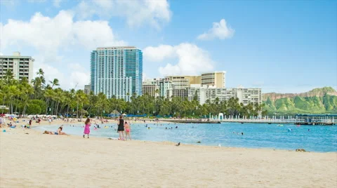 Recreational Waikiki Beachfront in Honolulu Hawaii Stock Footage