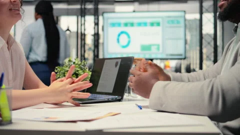 Recruiter and confident applicant sharing handshake after successful interview Stock Footage 318254997