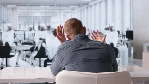 Recruiter Robot Interviews A Man Stock Footage 331516731