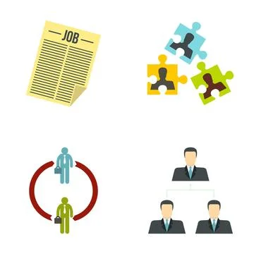 Recruiting and human resources management flat icons collection Stock Illustration