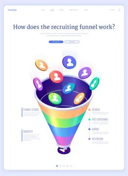 Recruiting funnel, hiring isometric landing page Stock Illustration