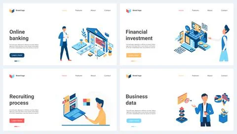 Recruiting process, online banking and analytics, financial investment and tiny Stock Illustration