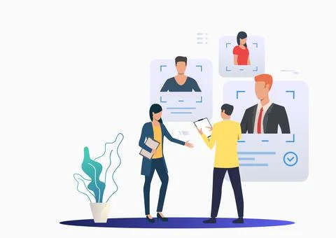 Recruiting professionals studying candidate profiles Stock Illustration