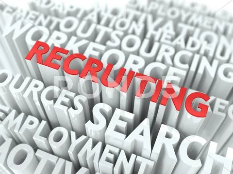 Recruiting - Red Text on White Wordcloud. Stock Illustration