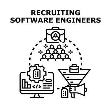 Recruiting software engineers for developing technology projects Illustrazione stock