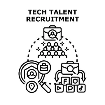 Recruiting tech talent finding skilled professionals online Ilustração Stock