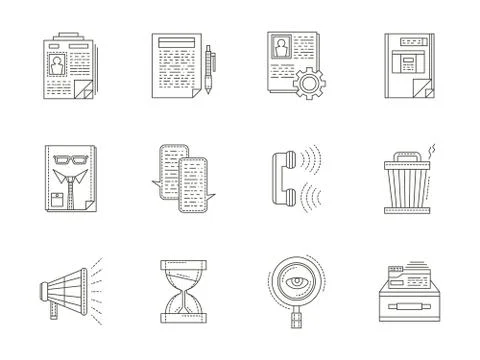 Recruiting thin line vector icons set Stock Illustration