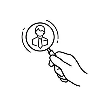 Recruiting - vector line design single isolated icon, pictogram. Hand holding Stock Illustration