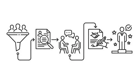 Recruitment and hiring process line icons Stockillustratie