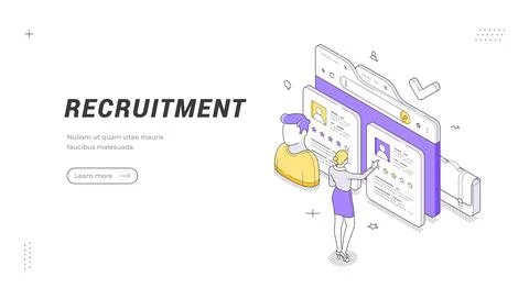 Recruitment And Human Resources Isometric Vector Illustration Banner Template Stock Illustration
