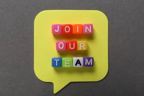 Recruitment process concept. Phrase Join Our Team made of colorful cubes on.. Stock Photos