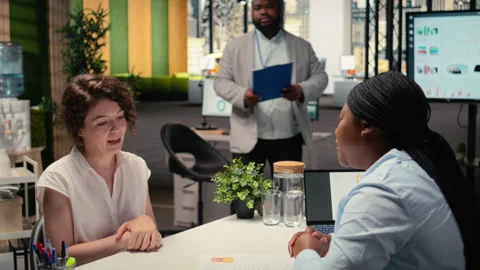 Recruitment process with CV document evaluation in a corporate job interview Stock Footage 318115710