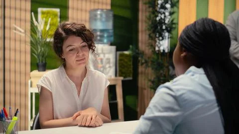 Recruitment process with CV document evaluation in a corporate job interview Foto stock