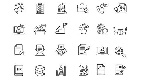 Recruitment process line icon set for human resources and hiring management. Stock-Illustration