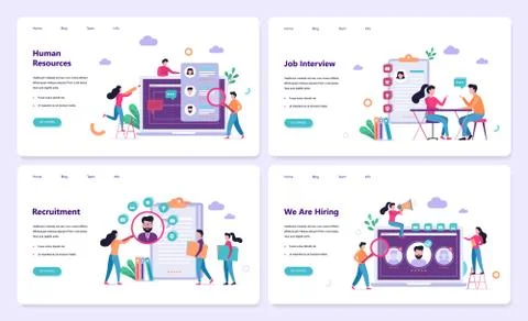 Recruitment web banner concept set. Job interview Stock Illustration