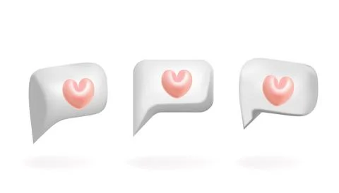 Rectangle 3d bubble speech set with pink heart Stock Illustration