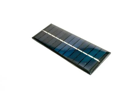 Rectangle 6 volt solar panel with yellow and black wire isolated on white Stock Photos