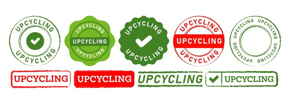 Rectangle and circle stamp labels ticker upcycling sign for reusable Stock Illustration