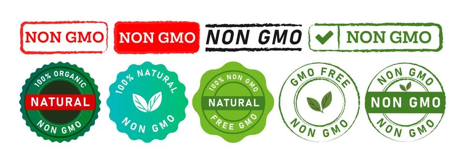 Rectangle and circle stamp seal badge label sign for non gmo eco nature Stock Illustration
