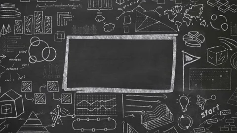 Rectangle and infographics with chalk on blackboard Video stock 107834938