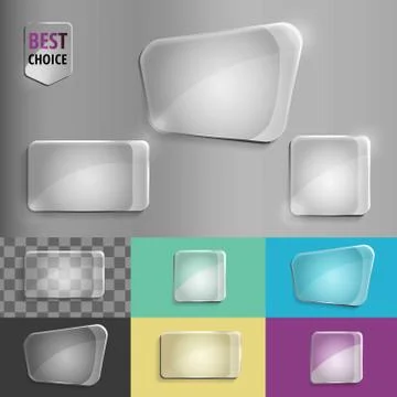 Rectangle and square set of glass shape icons with soft shadow on gradient Stock Illustration