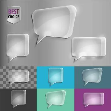Rectangle and square set of glass shape speech icons with soft shadow on Stock Illustration