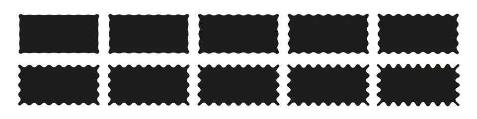 Rectangle and square wavy frames, scalloped edges, zigzag borders. Flat vecto Stock Illustration