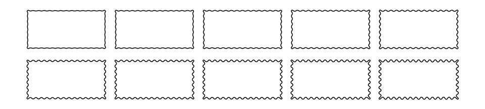 Rectangle and square wavy frames, scalloped edges, zigzag borders. Flat vecto Stock Illustration