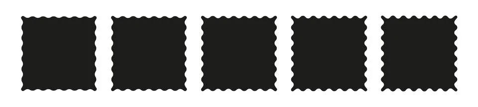 Rectangle and square wavy frames, scalloped edges, zigzag borders. Flat vecto Stock Illustration