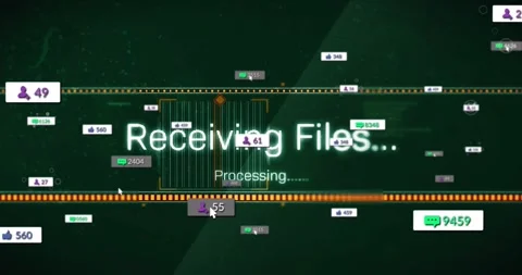 Rectangle appearing initiating floating badges drifting and text fading Stock Footage 317407514
