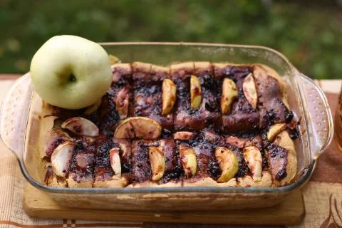 Rectangle apple pie with whole apple Stock Photos