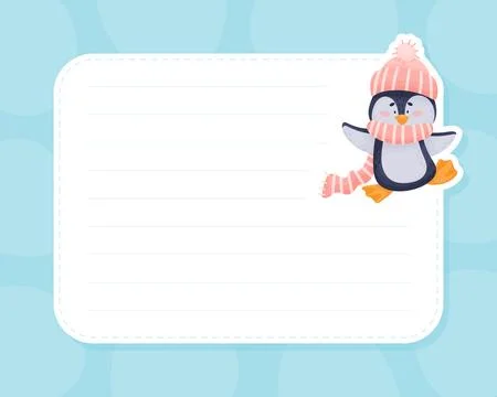 Rectangle Banner with Cute Penguin Character Vector Template Stock Illustration