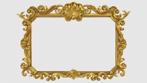 Rectangle Baroque Gold Frame With Transparent Background Loop Stock Footage 201019019