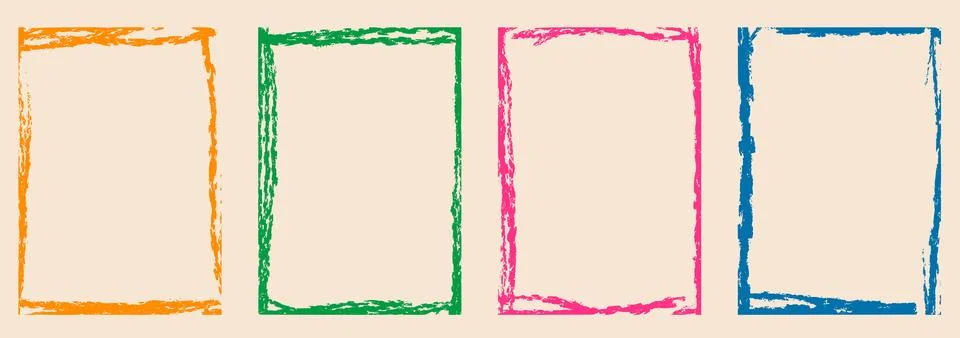 Rectangle border set with four hand drawn frames and brush strokes. Orange green Stock Illustration