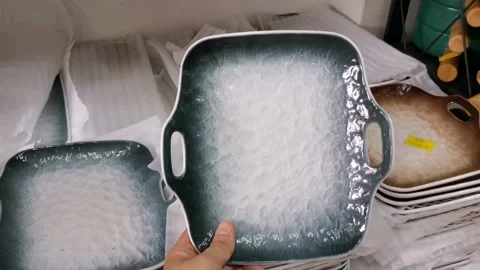 Rectangle Ceramic Serving Plates Stock Footage 159288070