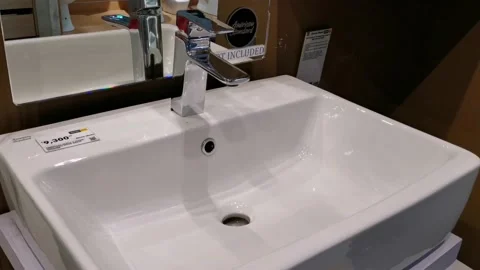 Rectangle Ceramic Washbasin with Mixer Stock Footage 159836628